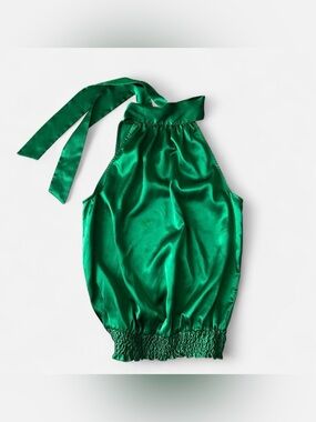 21 Y2K 2000s Emerald Green Satin Halter Tie Top